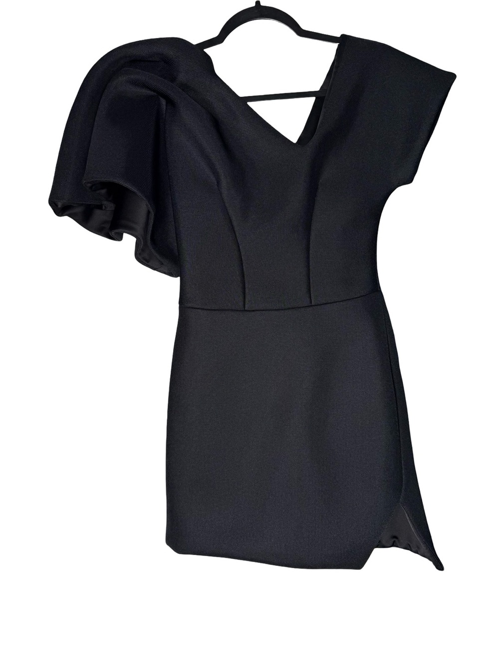 Maticevski Dress US Sz 4 Black Peacock Shoulder Cocktail Mini Designer Statement
